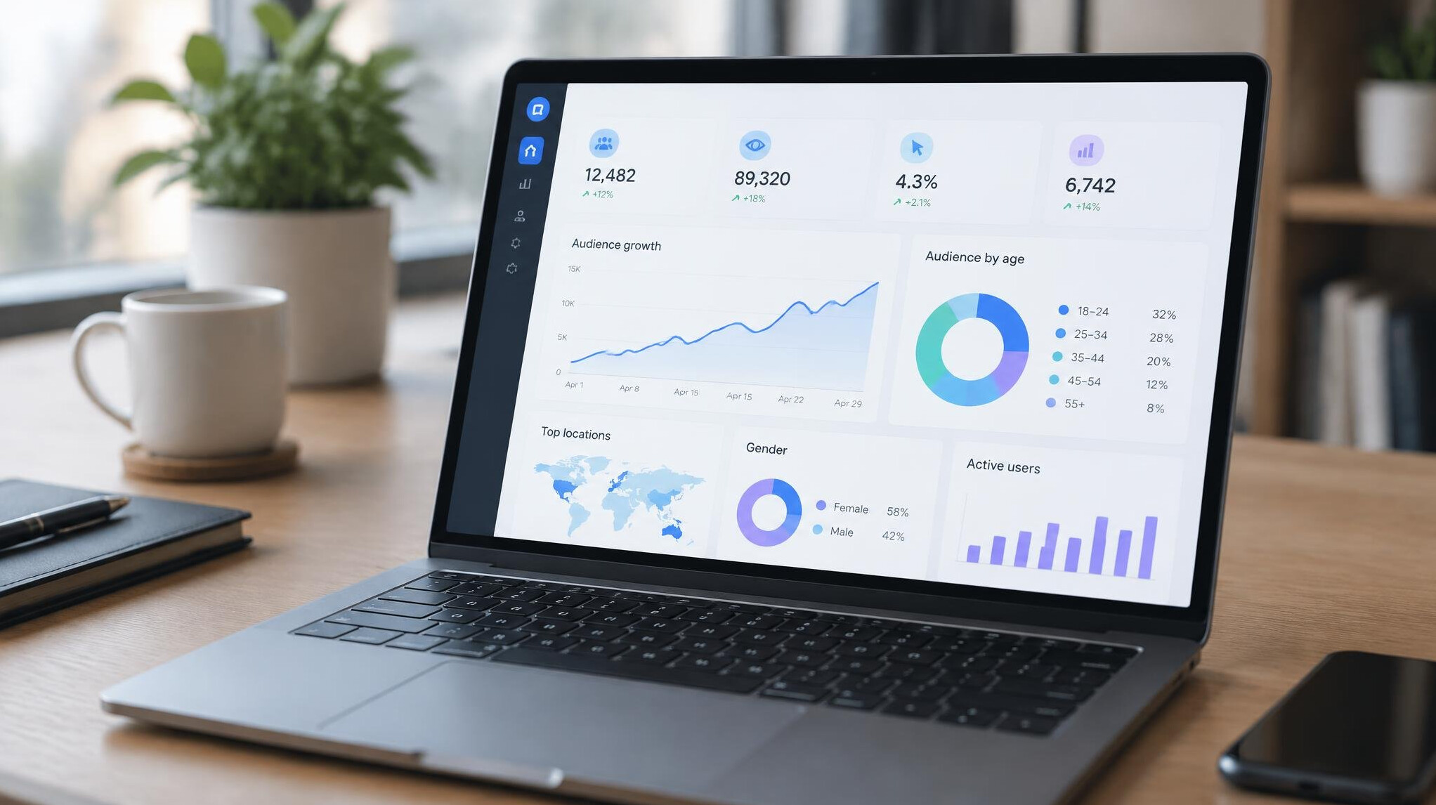Laptop screen showing analytics charts