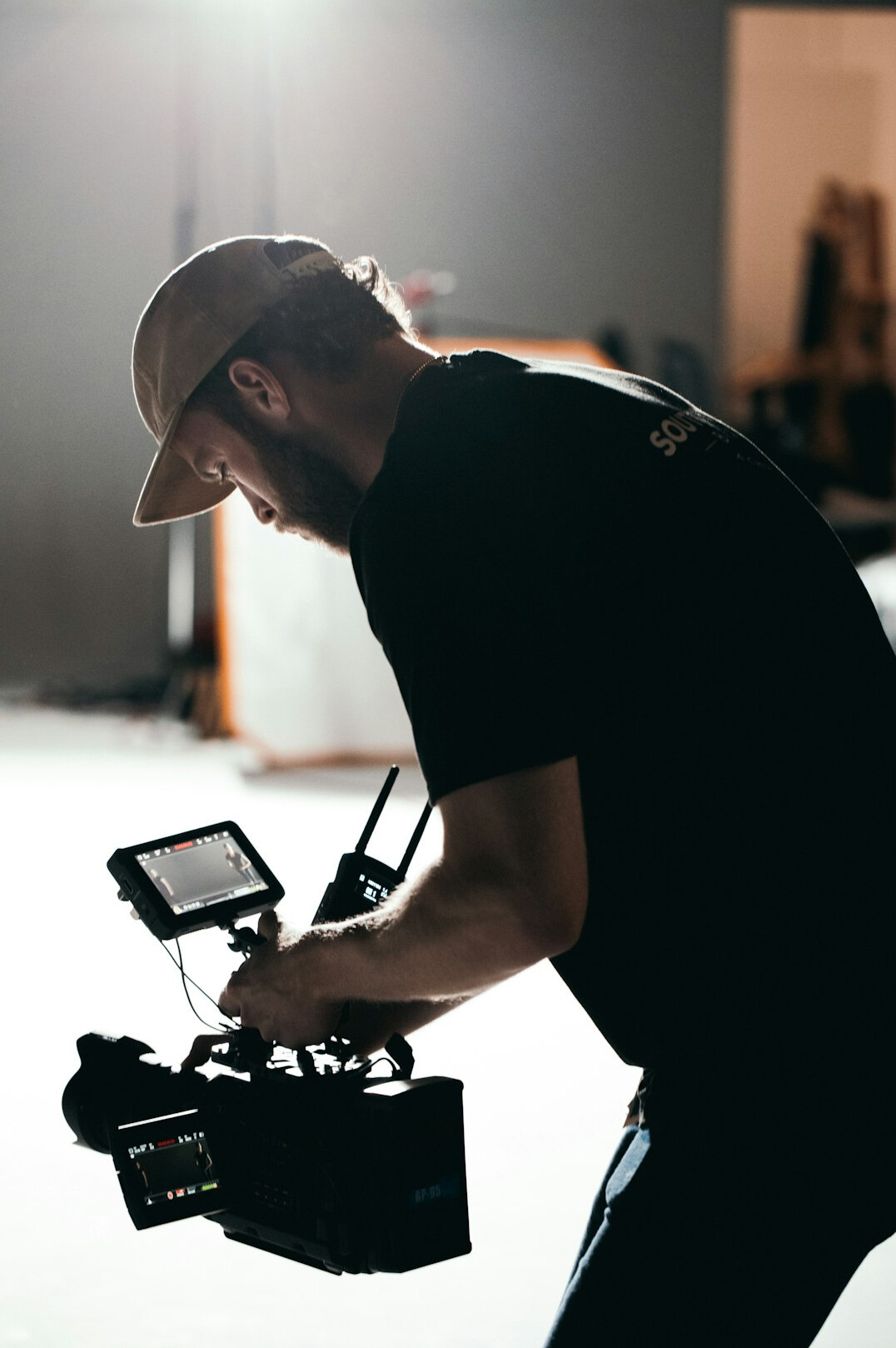filmmaker reviewing footage