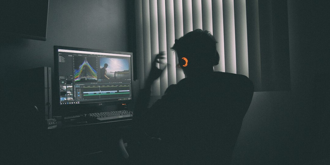 professional video editor at work